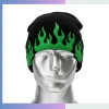 Stock jacquard flame beanie stretch fit custom embroidery patch streetwear beanie