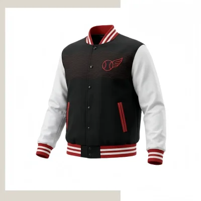 PU leather full button baseball jacket down cotton lined dual closure left chest embroidery team outerwear