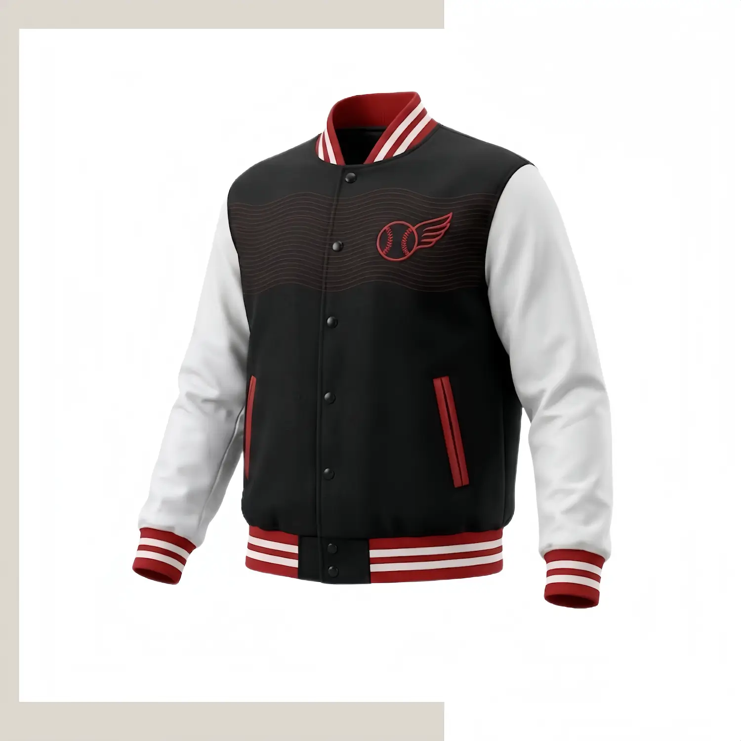 PU leather full button baseball jacket down cotton lined dual closure left chest embroidery team outerwear