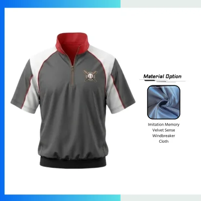 Custom Memory Velvet Quarter Zip Windbreaker Jacket β Short Sleeve Baseball Team Jacket with Embroidery Logo