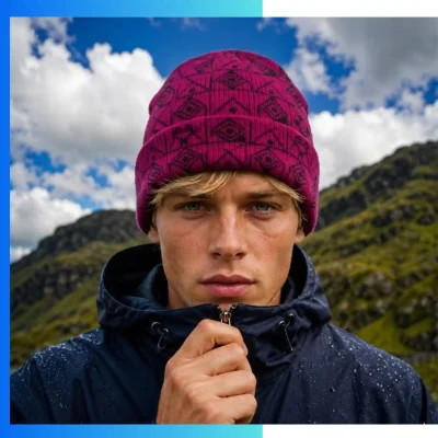 Alternative view of Short Length Acrylic Knitted Beanie Hat – Custom Embroidery Streetwear Winter Cap