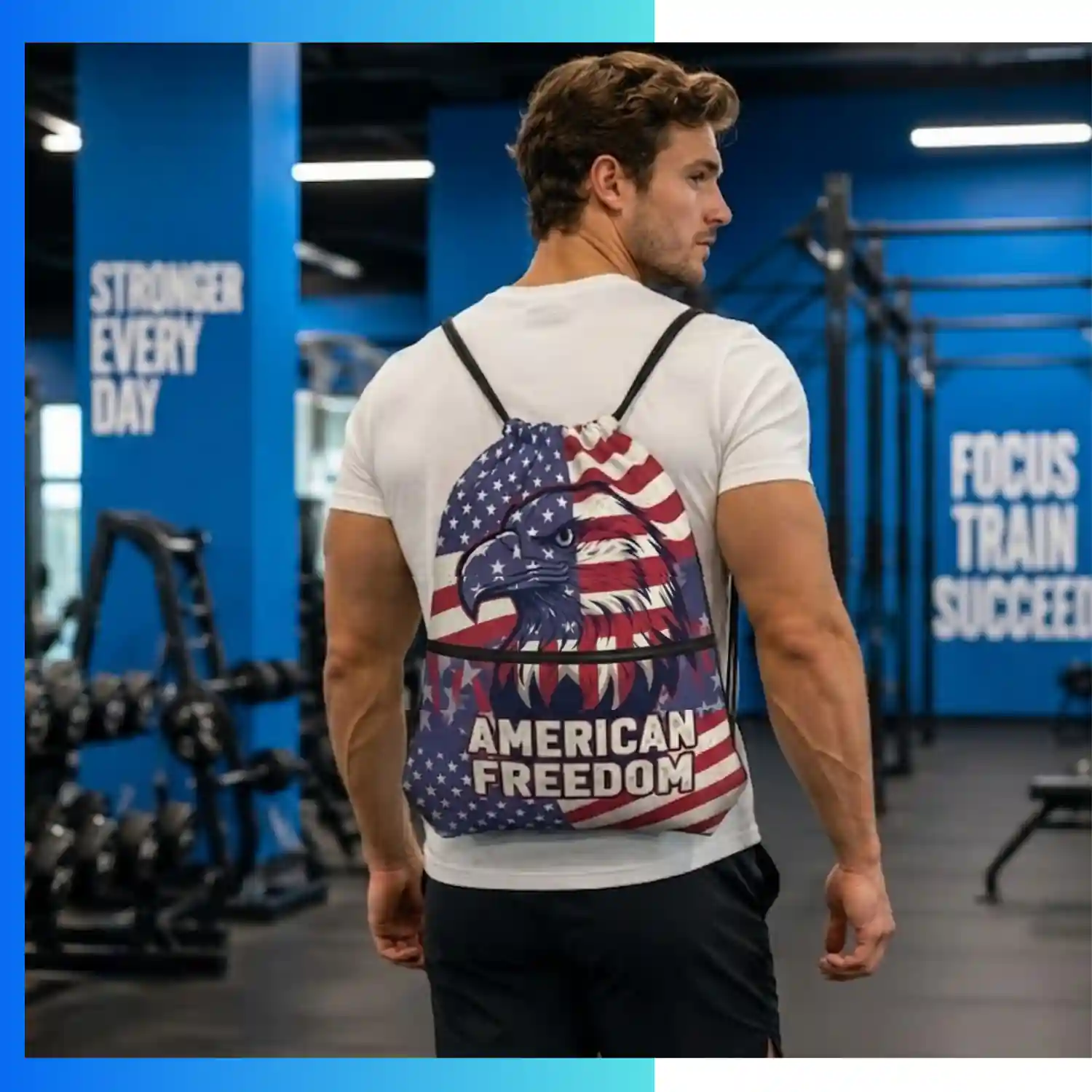Custom Dye Sublimation Drawstring Bag with Front Zipper Pocket – 13.5”x16.5” 210D Polyester Promotional Backpack - Image 2