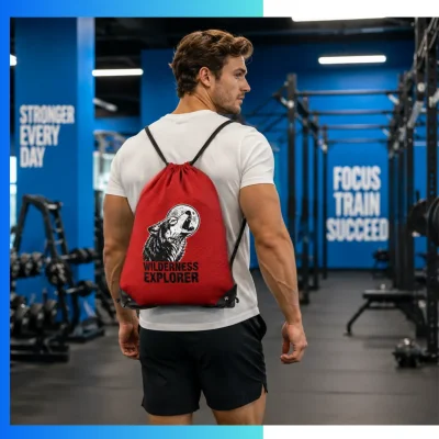 Alternative view of Custom Football Pattern Drawstring Bag – 210D Sports Promo Backpack