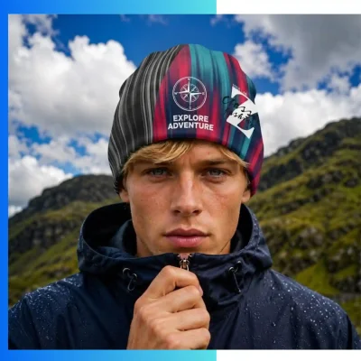 Alternative view of Custom Dual Layer Sublimation Beanie with Fleece Lining | Full Color Printed Winter Hat