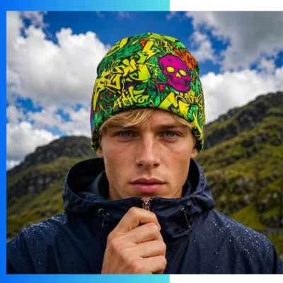 Alternative view of Custom 2-in-1 Sublimation Beanie Neck Gaiter | Dual Layer Multi-Use Winter Headwear