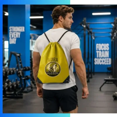 Alternative view of Custom Football Fabric Drawstring Bag | Standard Size | 13.5"W×16.5"H (Third Version)