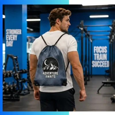 Alternative view of Large Custom Football Fabric Drawstring Bag – 15x18” Full Sublimation Sports Backpack with Football Texture