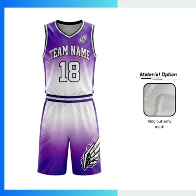 Custom V-Neck Basketball Uniform Kits with 160G Butterfly Mesh
