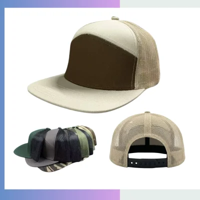 Off-white beige trucker cap structured cotton twill front breathable mesh back adjustable snap