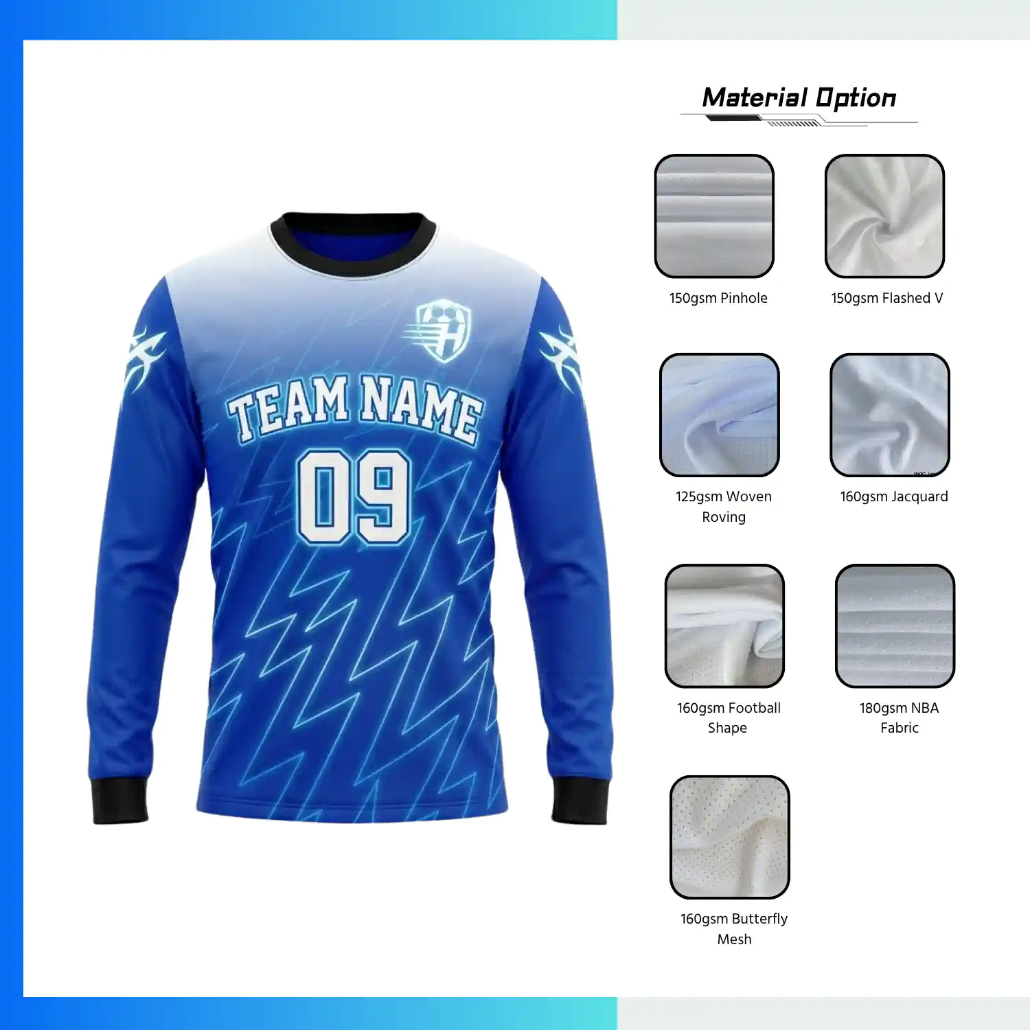 Custom Long Sleeve Soccer Jersey – Full Sublimation with Multiple Fabric Options