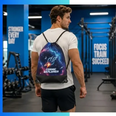 Alternative view of Large Reinforced Bottom Custom Dye Sublimation Drawstring Bag 15×18 – 210D Polyester Heavy-Duty Gym Sack